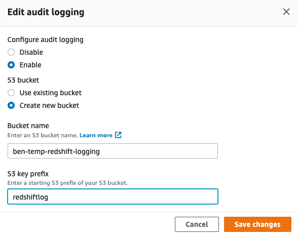 Redshift Audit Logs - Enable Audit Logging